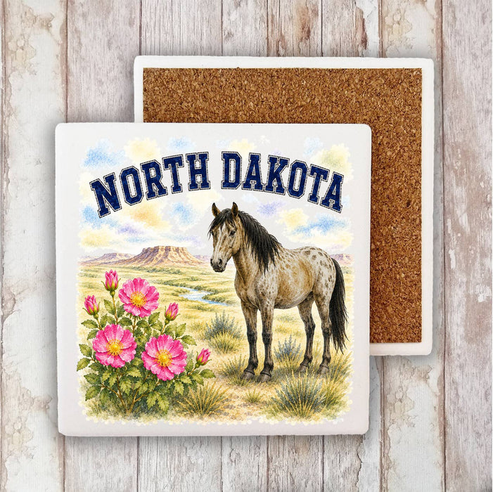 North Dakota State Bird and Animal Stone Coaster