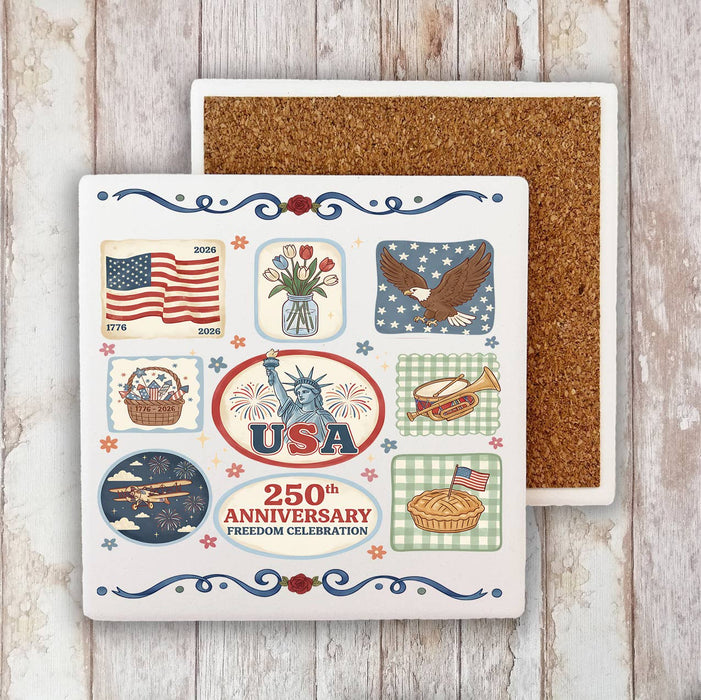 Patriotic Collage 250 Anniversary America Stone Coaster