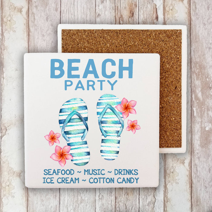 Beach Party Sandals Sand Ocean Stone Coaster