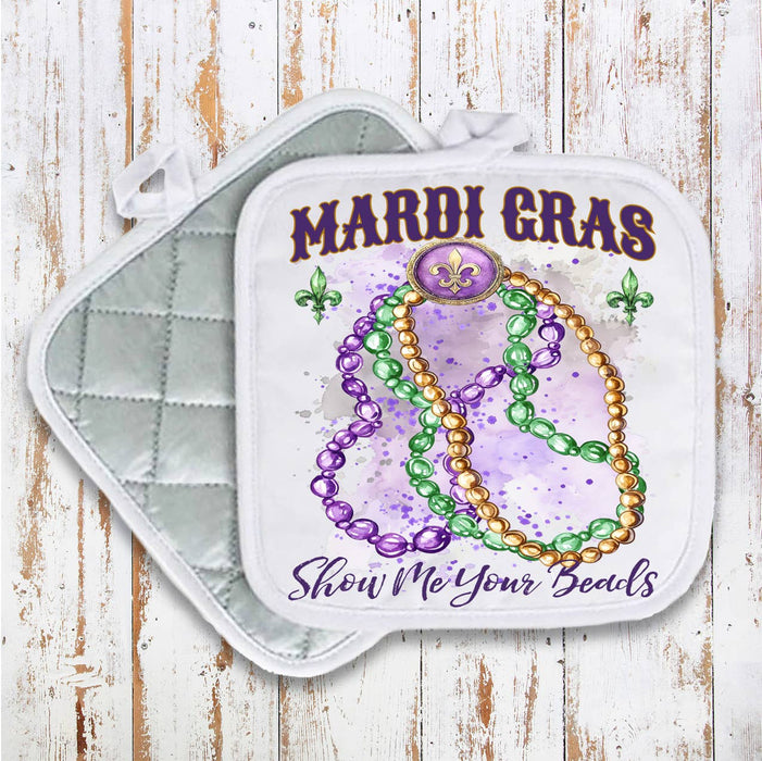 Mardi Gras Show Me Your Beads New Orleans Pot Holder