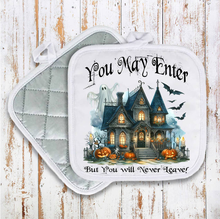 Halloween Hunted House Pot Holder Oven Mitt