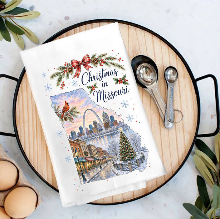 Christmas in Missouri State Map Tea Towel