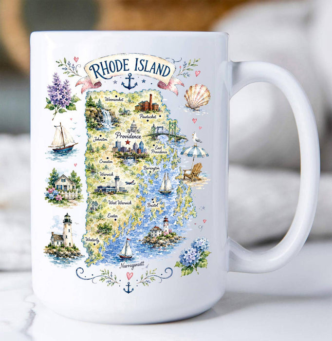 Rhode Island State Map Landmark Coffee Mug
