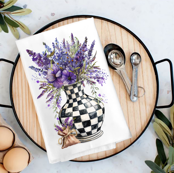 Checkered Vase with Lavender Tea Towel