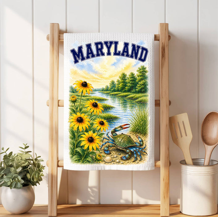 Maryland State Bird and Animal Waffle Weave Towel