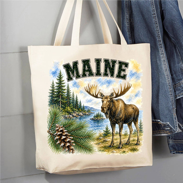Maine State Bird and Animal Canvas Tote Bag