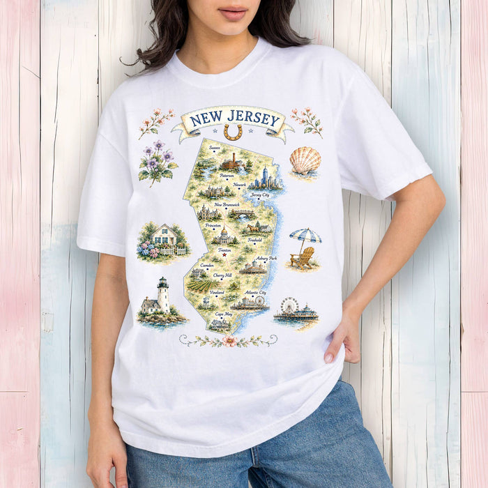 New Jersey State Map Landmark T-Shirt