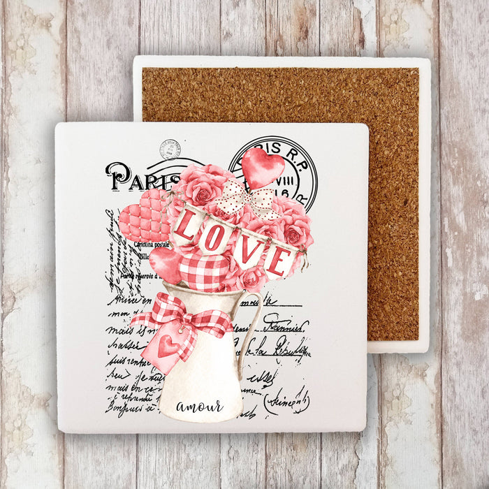 French Valentine Plaid Hearts  Stone Coaster