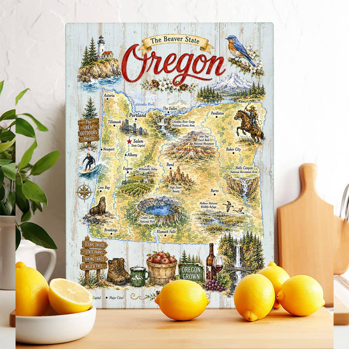 Oregon State Map Landmark Glass Cutting Board