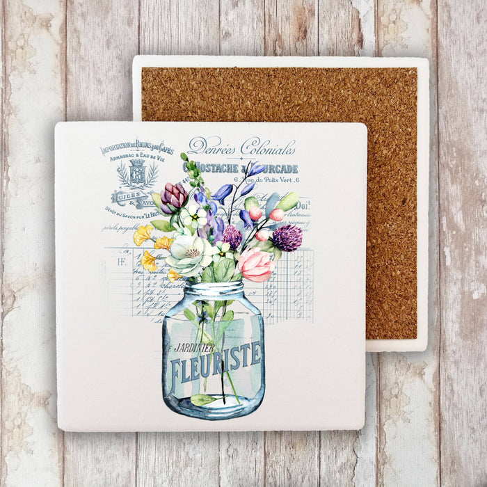 Vintage French Fleuriste Florist Stone Coaster