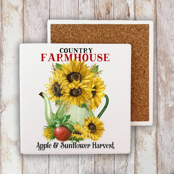 Autumn Fall Farmhouse Sunflowers Stone Coaster