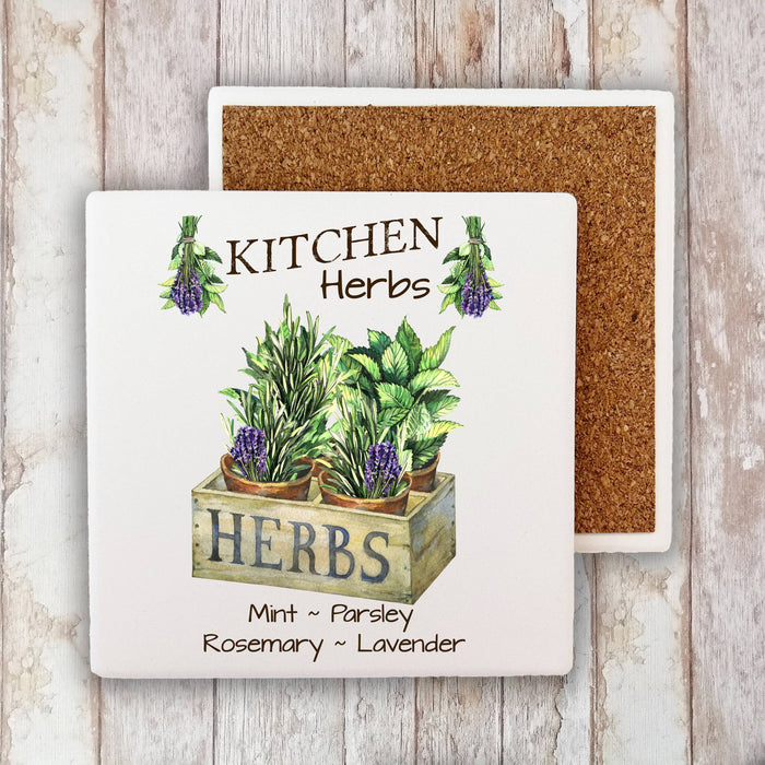 Country Herbs Mint Lavender  Stone Coaster