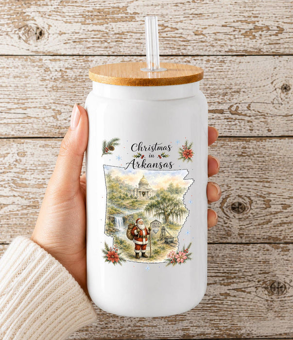 Christmas in Arkansas State Map Glass Cup