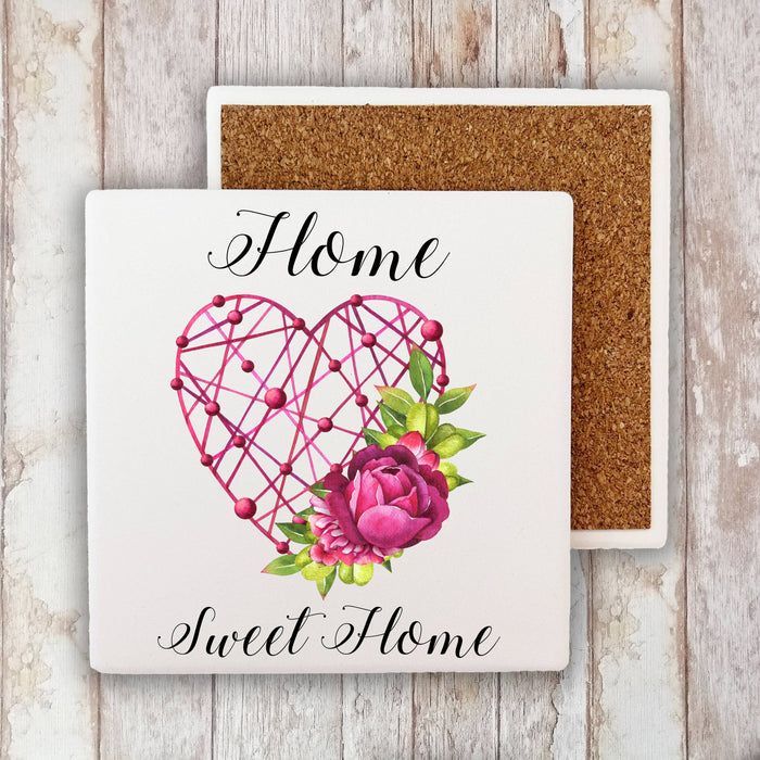 Valentine Heart Home Sweet Home Flour Sack Stone Coaster