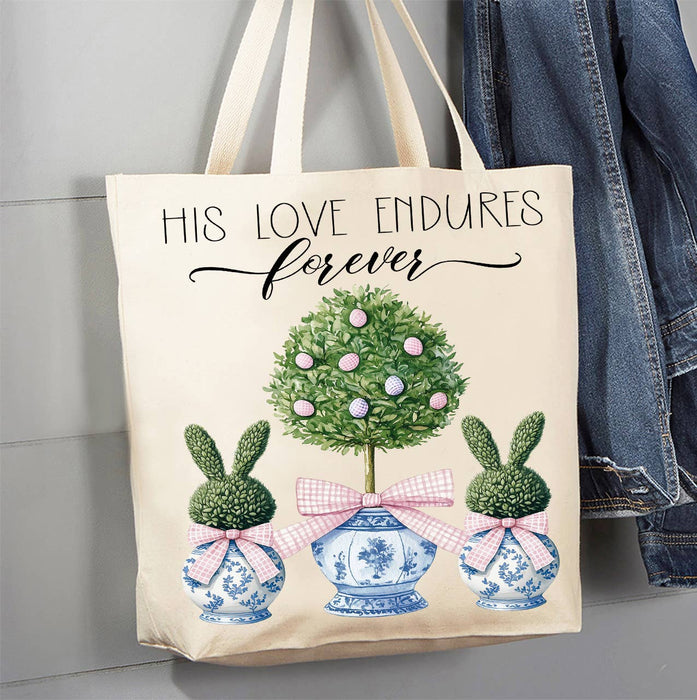 His Loves Endures Forever Topiary Easter Canvas Tote Bag