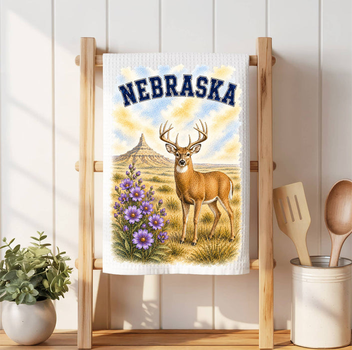 Nebraska State Bird and Animal Waffle Weave Towel