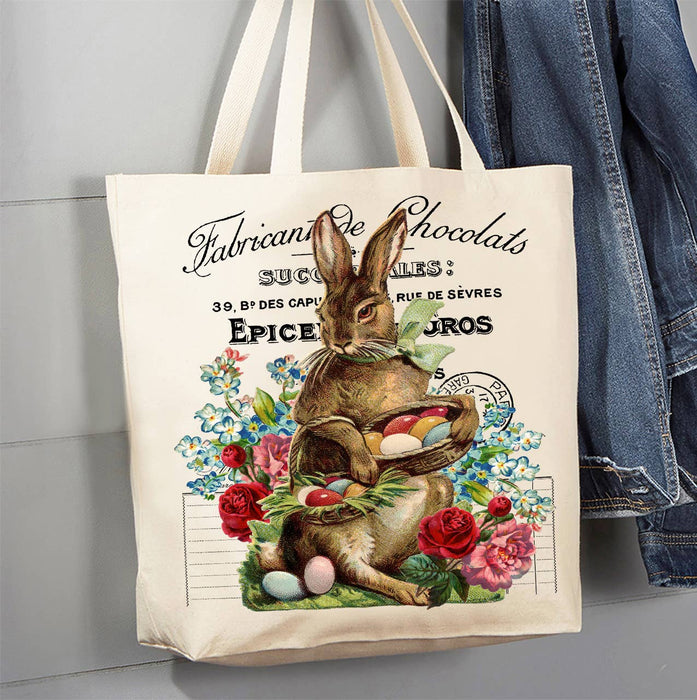 Vintage French Easter Bunny Canvas Tote Bag