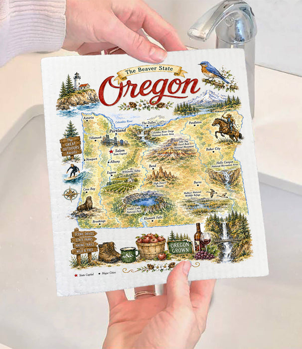 Oregon State Map Landmark Swedish Dishcloth