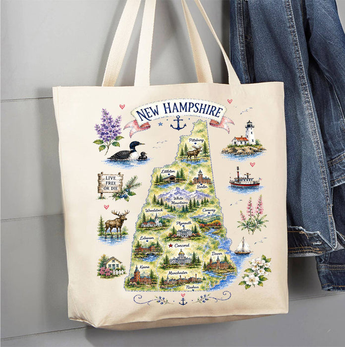 New Hampshire State Map Landmark Canvas Tote Bag
