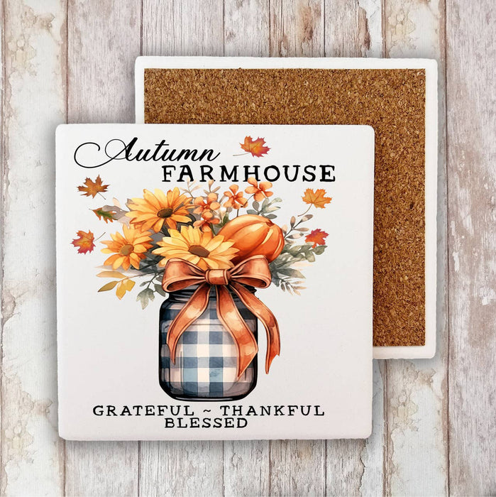 Autumn Farmhouse Grateful Bless Stone Coaster