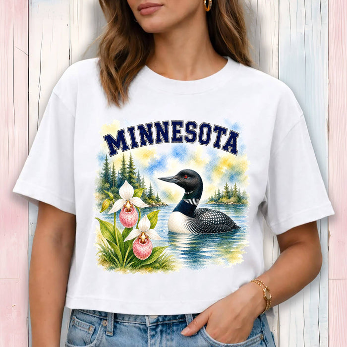 Minnesota State Bird and Animal Cropped T-Shirt