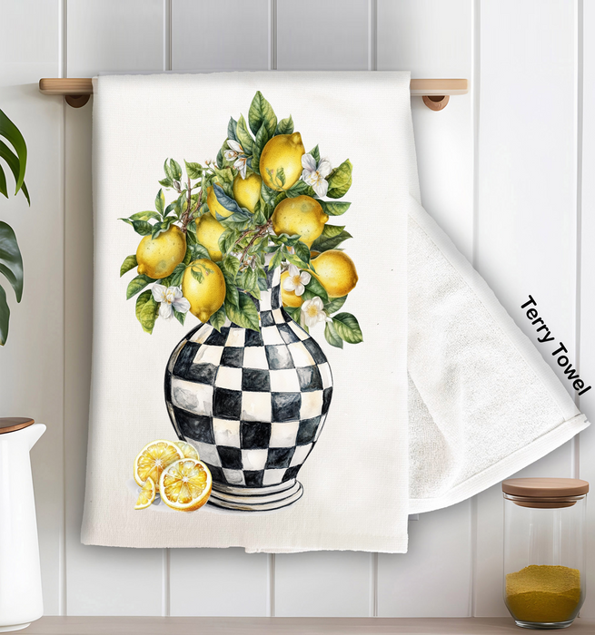 Checkered Vase with Lemons Kitchen Terry Towel
