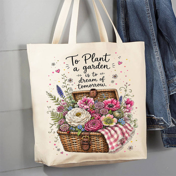 Plant a garden Flowers in basket Canvas Tote Bag