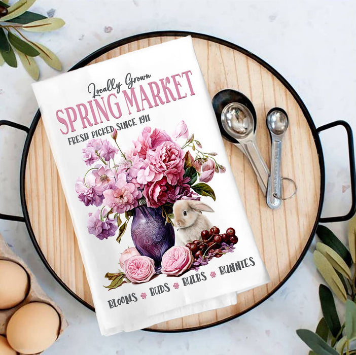 Spring Market Flowers Bunny Tea Towel