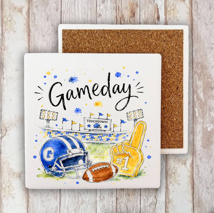 Gameday Football Royal Blue & Gold Stone Coaster