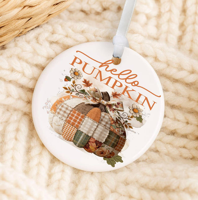 Fall Hello Pumpkin Quilted Patch  Ornament