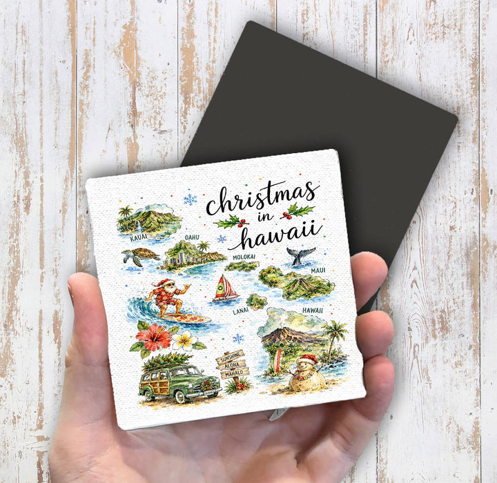 Christmas in Hawaii State Map Magnet Fridge