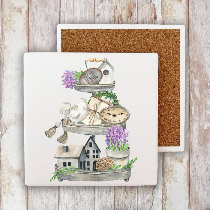 Country Lavender 3 Tier Tray Stone Coaster