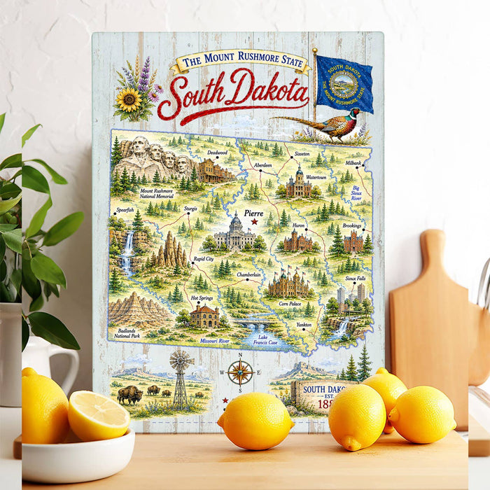 South Dakota State Map Landmark Glass Cutting Board