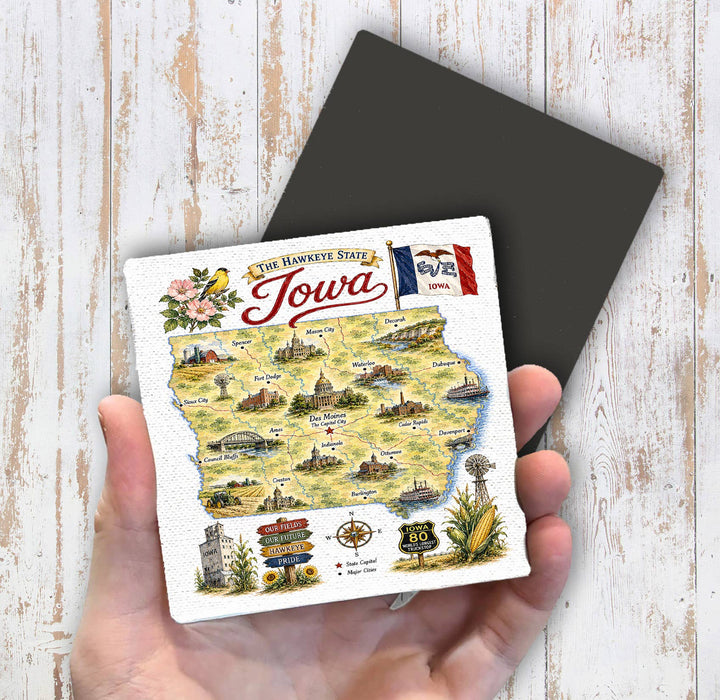 Iowa State Map Landmark Magnet Fridge