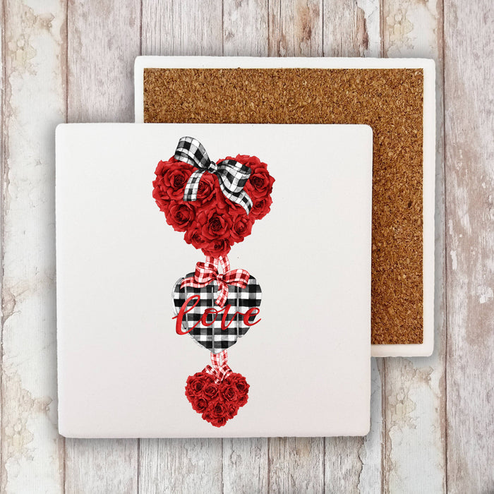 Valentine Heart Red Roses  Stone Coaster