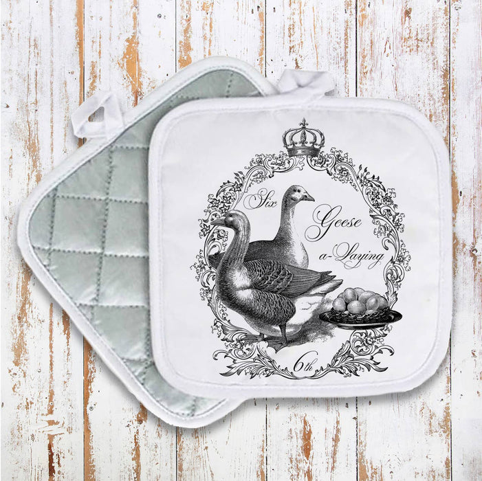 Six Geese A-Laying Christmas, Pot Holder Oven Mitts