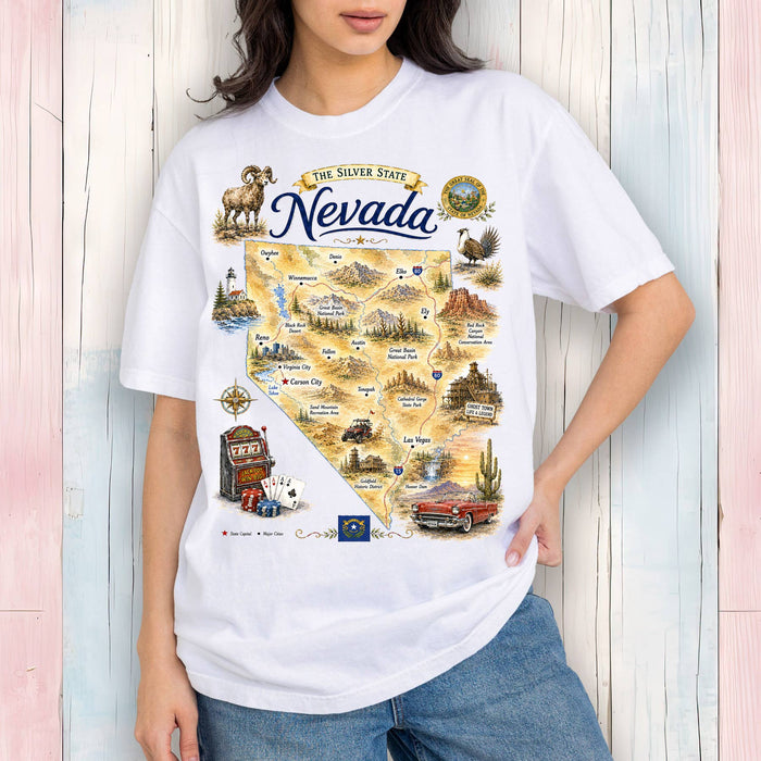 Nevada State Map Landmark T-Shirt