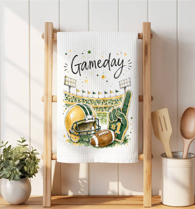 Gameday Football Gold & Green Waffle Weave Towel