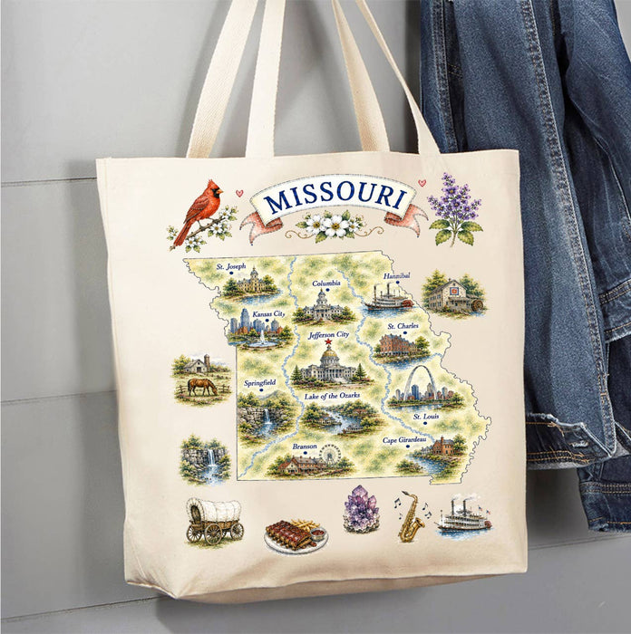Missouri State Map Landmark Canvas Tote Bag