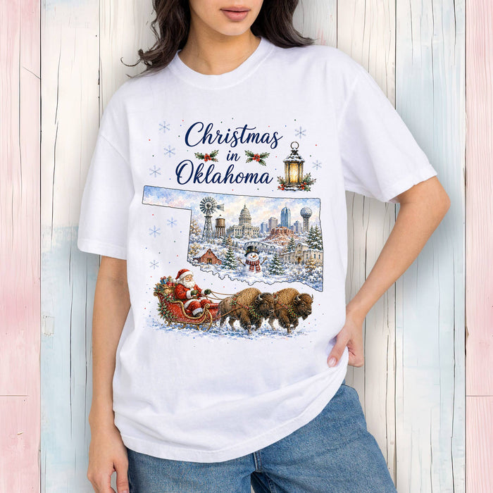Christmas in Oklahoma State Map T-Shirt