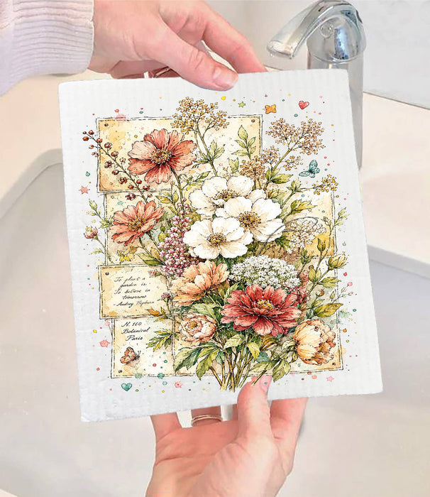 Vintage Spring Wild Flowers Swedish Dishcloth