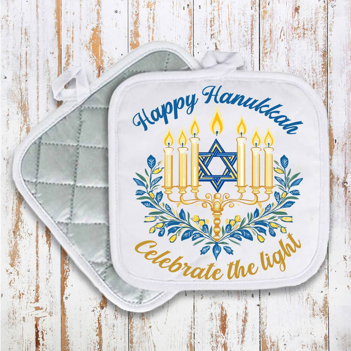 Happy Hanukkah Menorah Star Pot Holder Oven Mitt