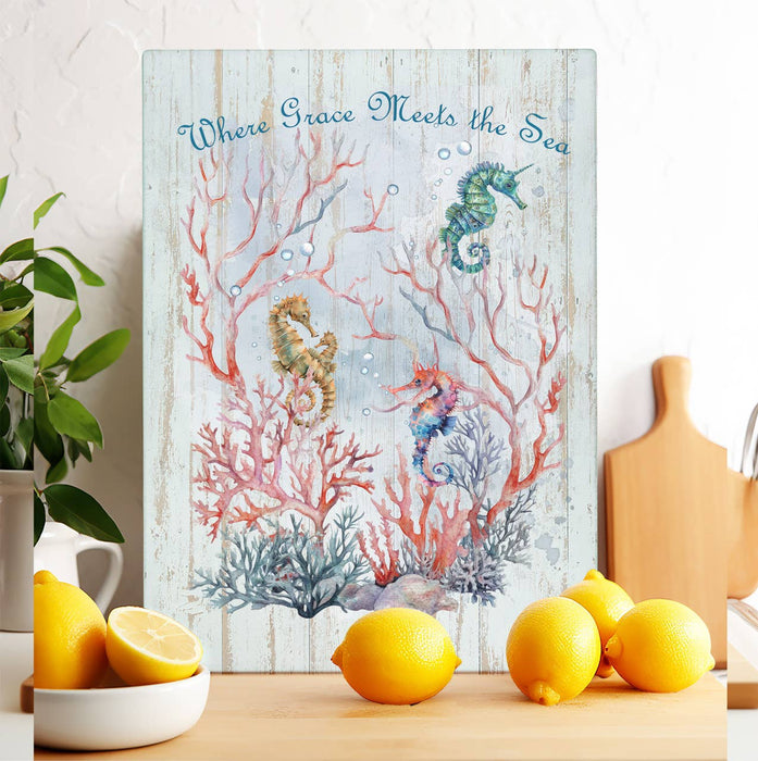 Grace Meets Sea Seahorses Beach Glass Cutting Board Trivet