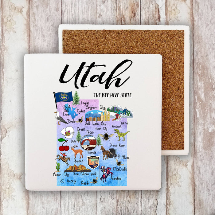 Utah State Map Souvenir  Stone Coaster