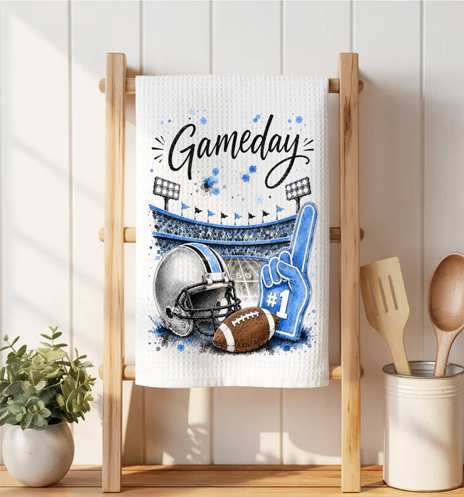 Gameday Football Silver & Light Blue Waffle Weave Towel