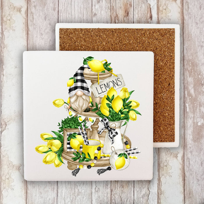 Gnome and Lemons 2 Tier Tray  Stone Coaster