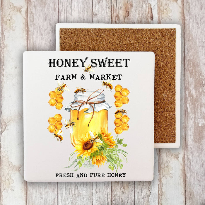 Modern Farm House Honey Sweet Bees Stone Coaster