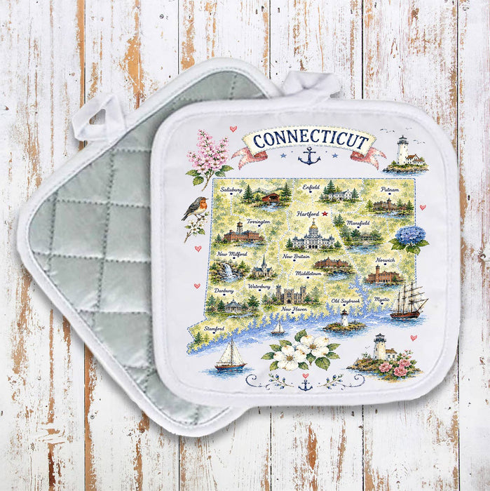 Connecticut State Map Landmark Pot Holder