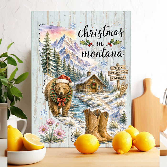 Christmas in Montana State Map Glass Cutting Board
