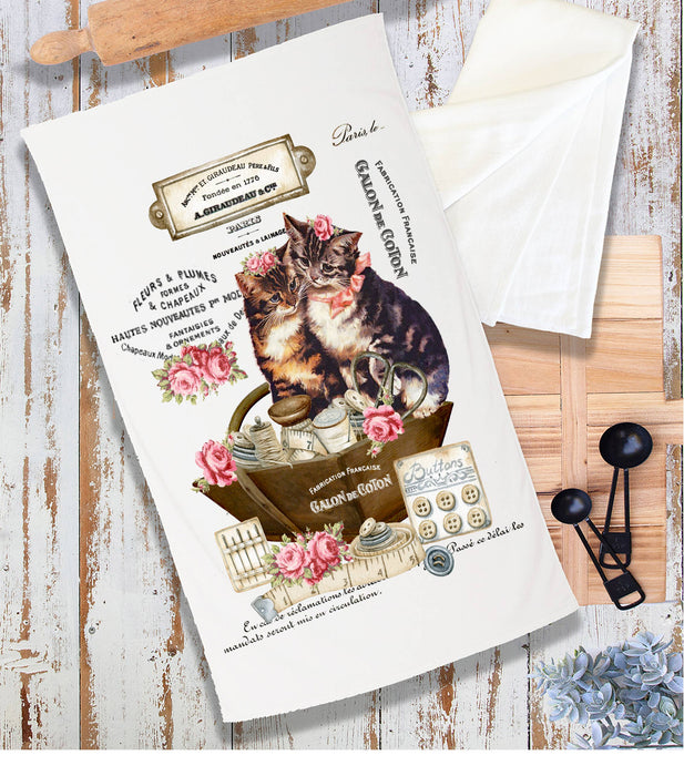 Country Vintage Fench Kittens Cats Terry Towel